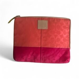 Coach Pink and Red Cosmetic Bag/Tablet Case with Signature Design